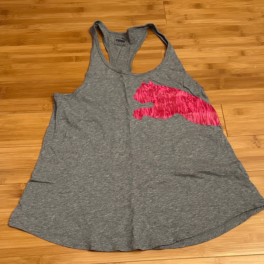 Puma Gray Racerback Tank with Hot Pink Puma Graphic